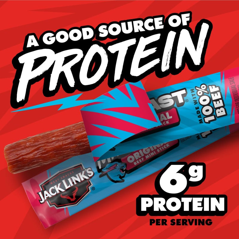 Jack Link's Jack Link’s x MrBeast Original Mini Beef Sticks - 6g Protein per 2 Individually Wrapped Meat Snacks, Made with 100% Real Beef, Pantry-Ready, Kids Snacks, Great Stocking Stuffers, 12 Count 0.5oz Sticks - Image 3
